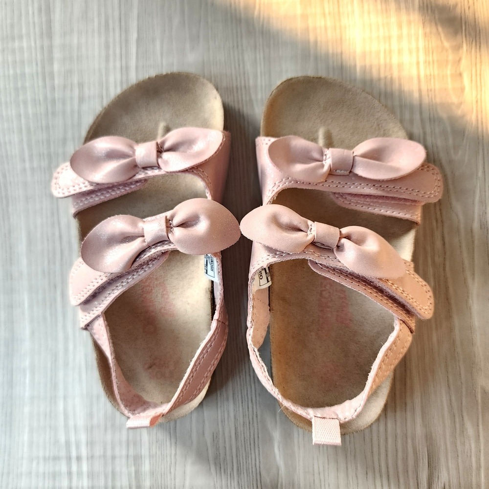 OshKosh Bgosh Toddler Girls Pink Shimmer Double Bow Sandals Size 9M Summer shoes